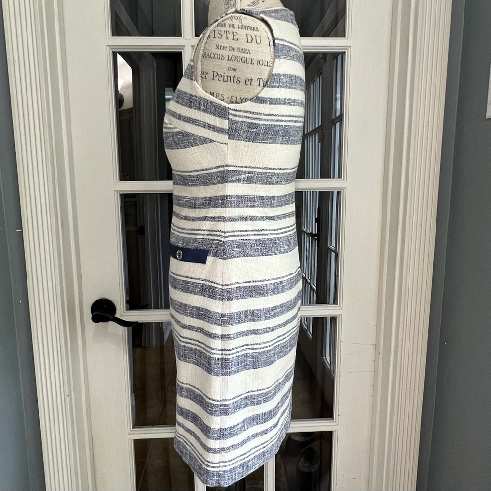 NWOT TOMMY HILFIGER Off White/Navy Sheath Midi Dress Concealed Back Zipper Sz 2 - Picture 4 of 13